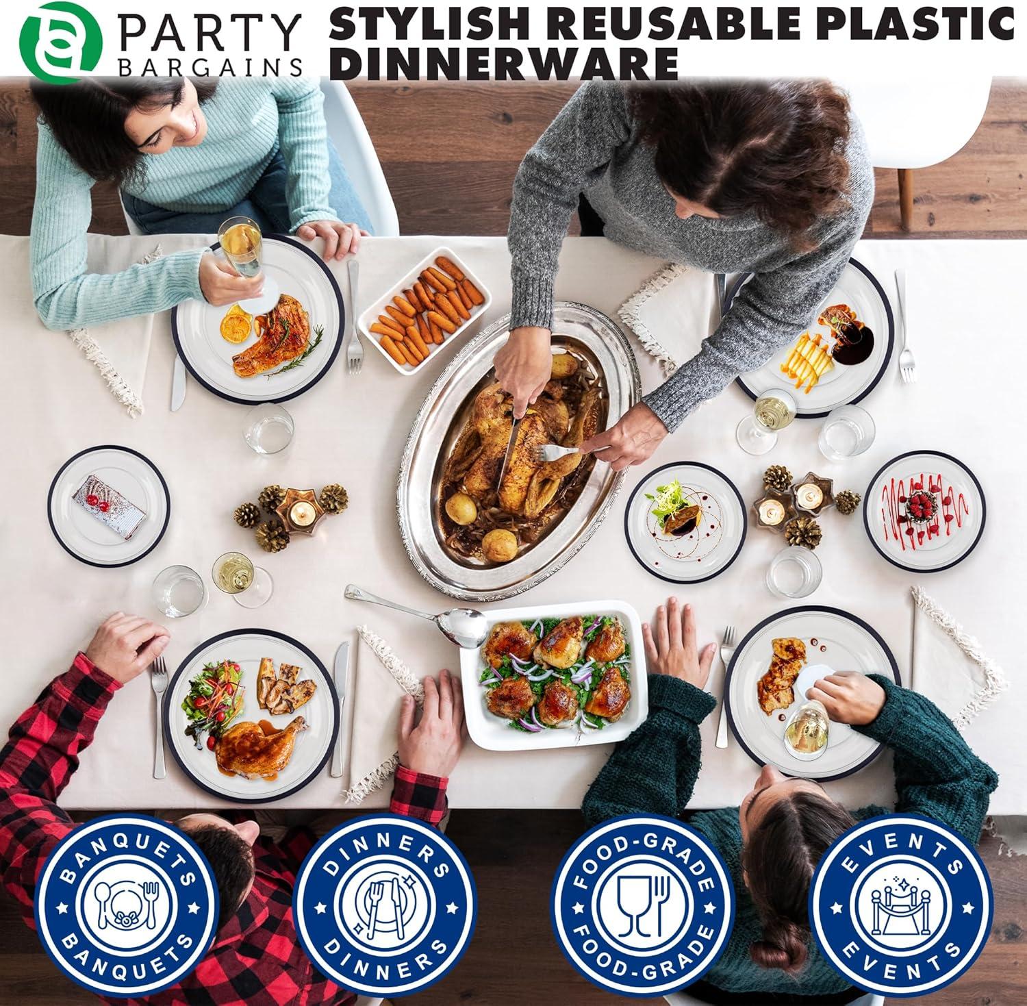 imagePARTY BARGAINS Disposable Plastic Plates Contrast Collection Clear with Gold Rim 64 Plates 7in Appetizer amp 10in Dinner Plates 32 Each Elegant Party Plates for Events and CateringClear Black Rim