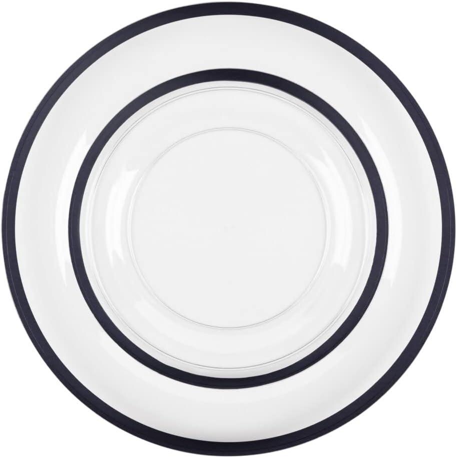 imagePARTY BARGAINS Disposable Plastic Plates Contrast Collection Clear with Gold Rim 64 Plates 7in Appetizer amp 10in Dinner Plates 32 Each Elegant Party Plates for Events and CateringClear Black Rim