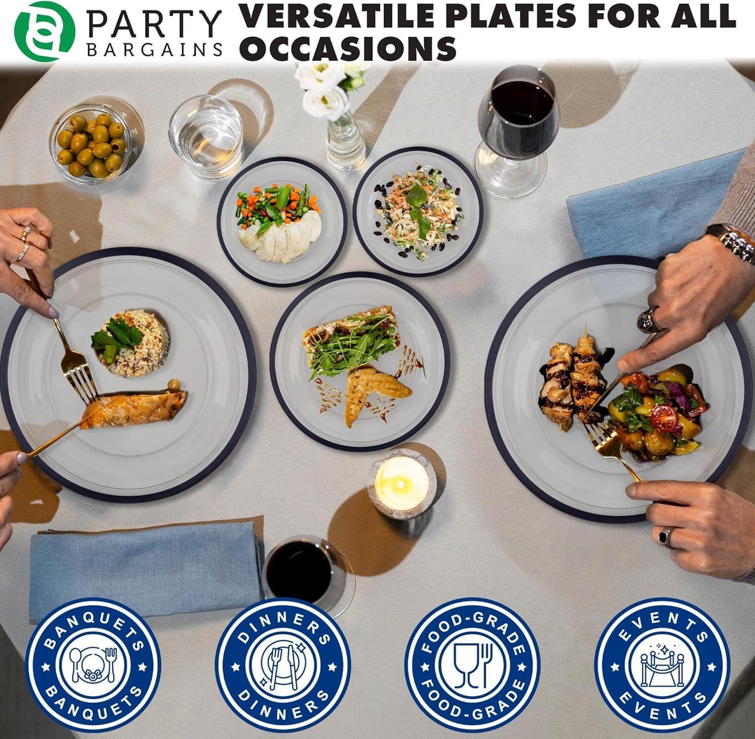 imagePARTY BARGAINS Disposable Plastic Plates Contrast Collection Clear with Gold Rim 64 Plates 7in Appetizer amp 10in Dinner Plates 32 Each Elegant Party Plates for Events and CateringClear Black Rim