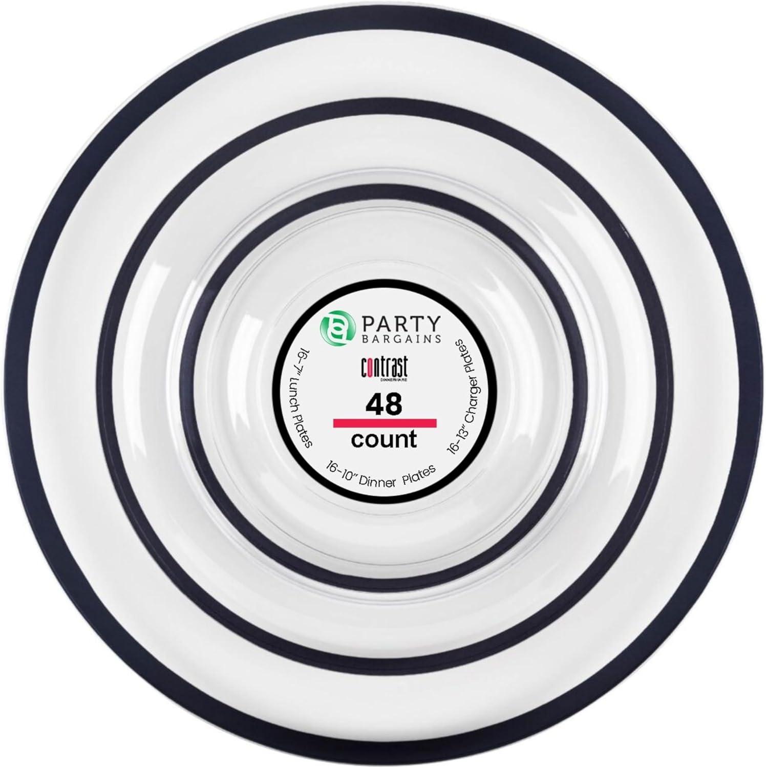 imagePARTY BARGAINS Disposable Plastic Plates Contrast Collection Clear with Gold Rim 64 Plates 7in Appetizer amp 10in Dinner Plates 32 Each Elegant Party Plates for Events and CateringClear Black Rim