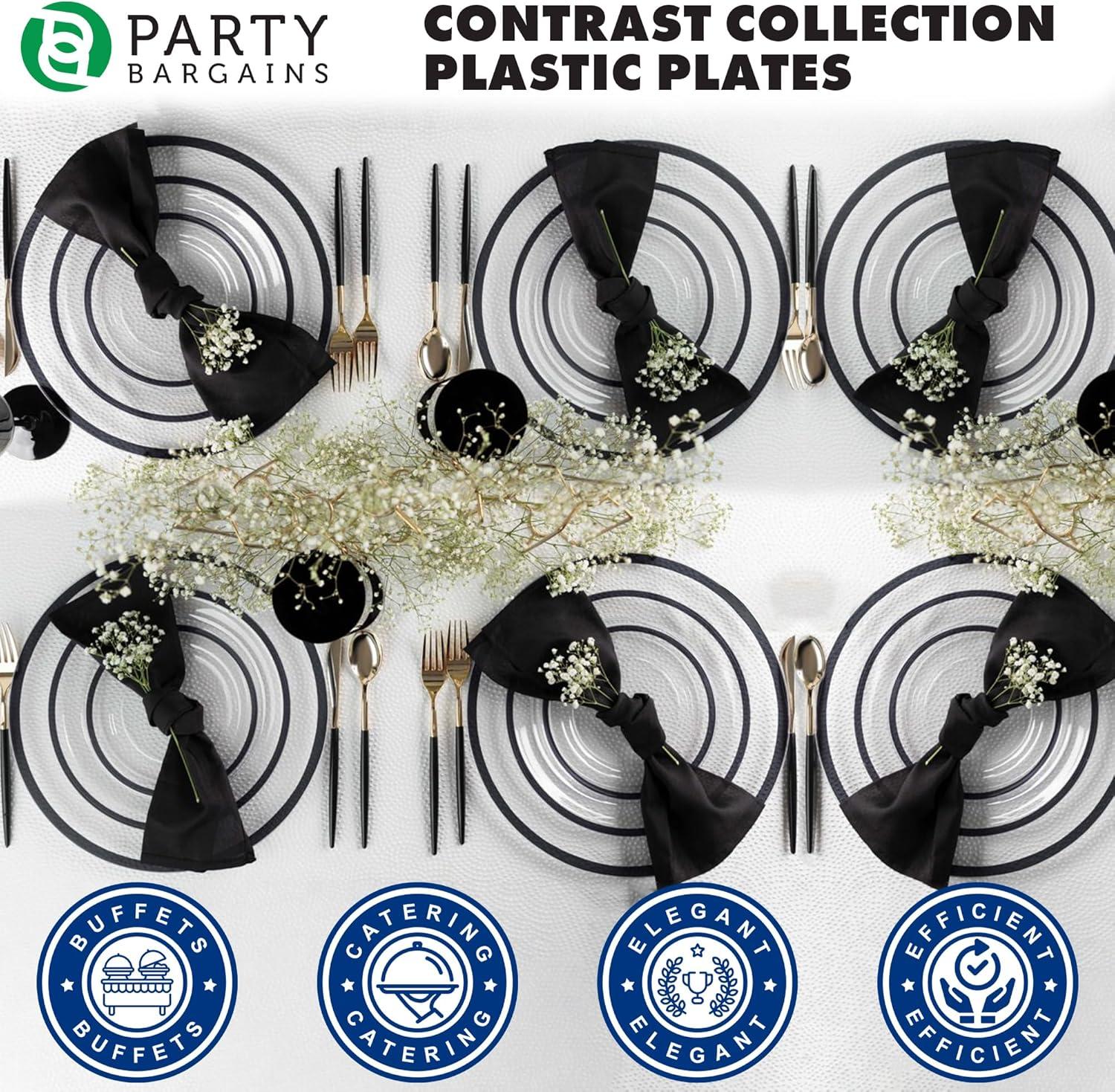 imagePARTY BARGAINS Disposable Plastic Plates Contrast Collection Clear with Gold Rim 64 Plates 7in Appetizer amp 10in Dinner Plates 32 Each Elegant Party Plates for Events and CateringClear Black Rim