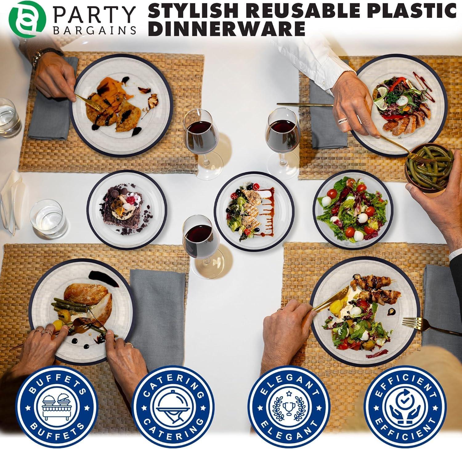 imagePARTY BARGAINS Disposable Plastic Plates Contrast Collection Clear with Gold Rim 64 Plates 7in Appetizer amp 10in Dinner Plates 32 Each Elegant Party Plates for Events and CateringClear Black Rim