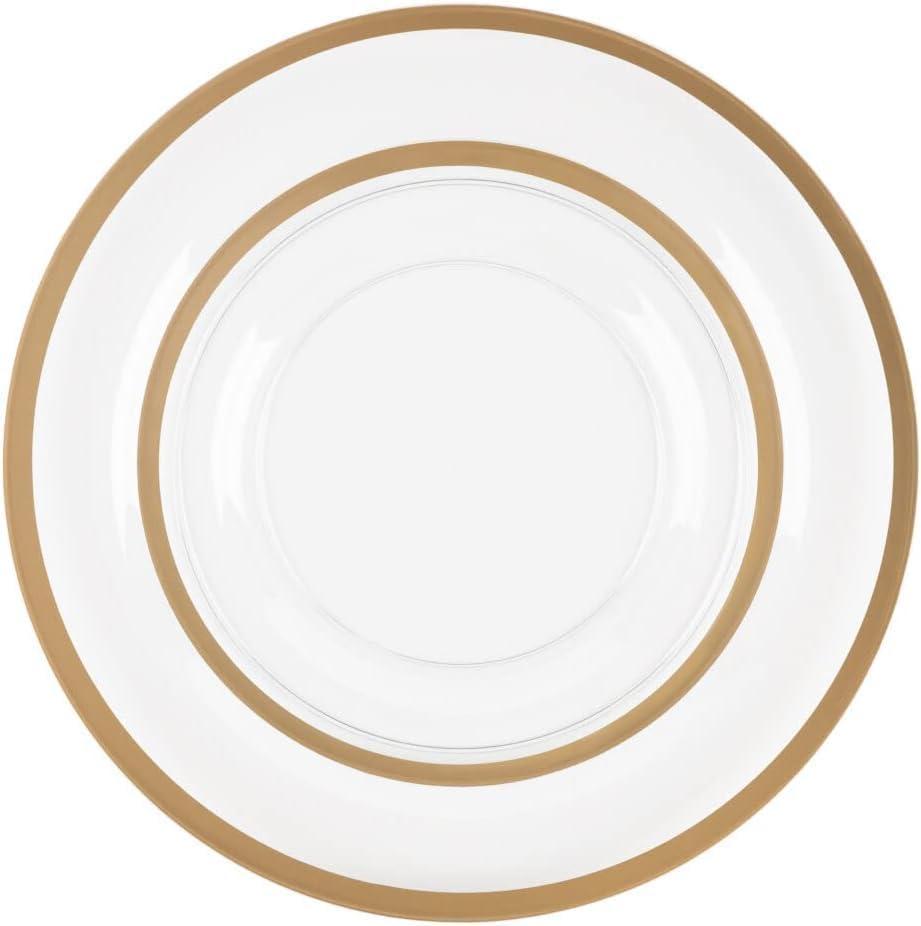 imagePARTY BARGAINS Disposable Plastic Plates Contrast Collection Clear with Gold Rim 64 Plates 7in Appetizer amp 10in Dinner Plates 32 Each Elegant Party Plates for Events and CateringClear Gold Rim