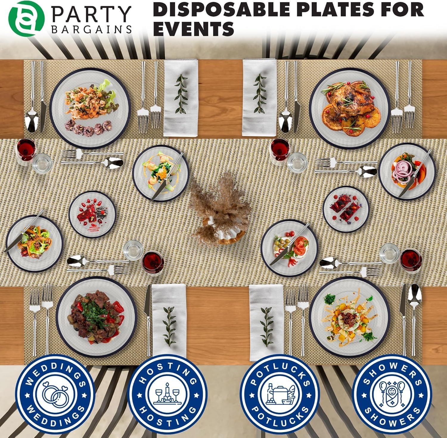 imagePARTY BARGAINS Disposable Plastic Plates Contrast Collection Clear with Gold Rim 64 Plates 7in Appetizer amp 10in Dinner Plates 32 Each Elegant Party Plates for Events and CateringClear Black Rim