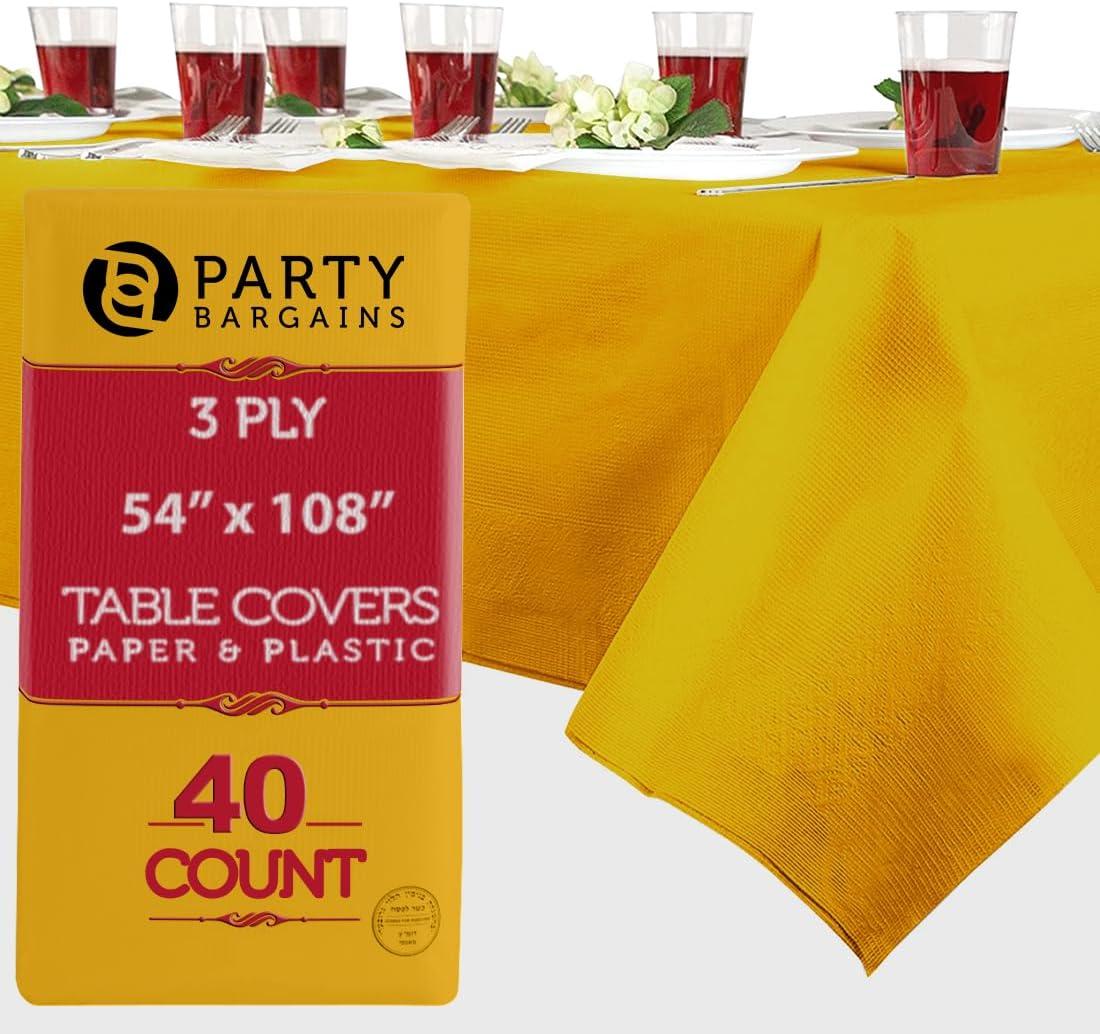 imagePARTY BARGAINS Disposable Table Covers 54 x 108 Inch Red 3Ply Paper amp Plastic SpillResistant Party Tablecloths 5 PackYellow