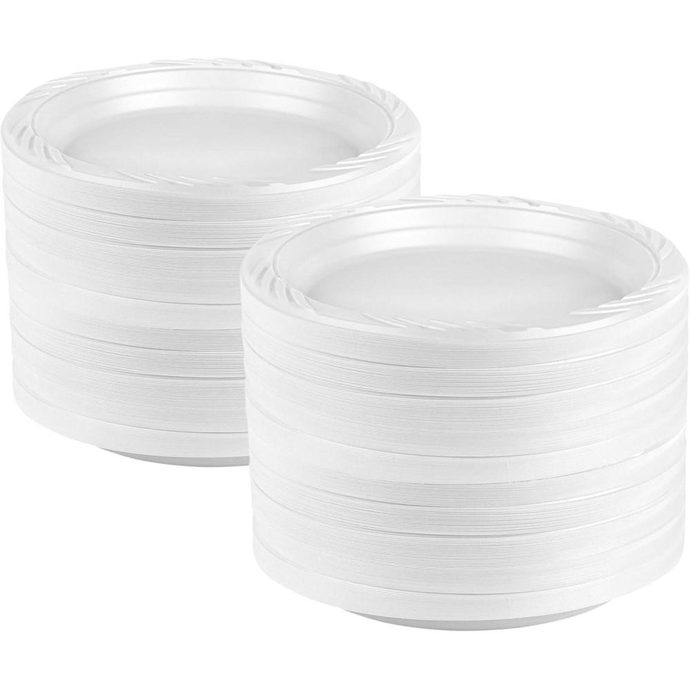imageBlue Sky 6 Inch White Plastic Plates 400 Count Disposable Plastic Plates Microwave Safe Perfect for Birthday Parties Weddings Banquets Picnics and Everyday Use