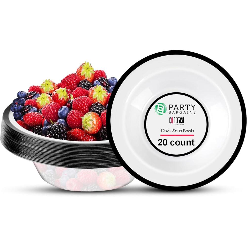 imagePARTY BARGAINS 12oz Contrast Collection Disposable Bowls Contrast Collection Clear with Black Rim 20 Pack