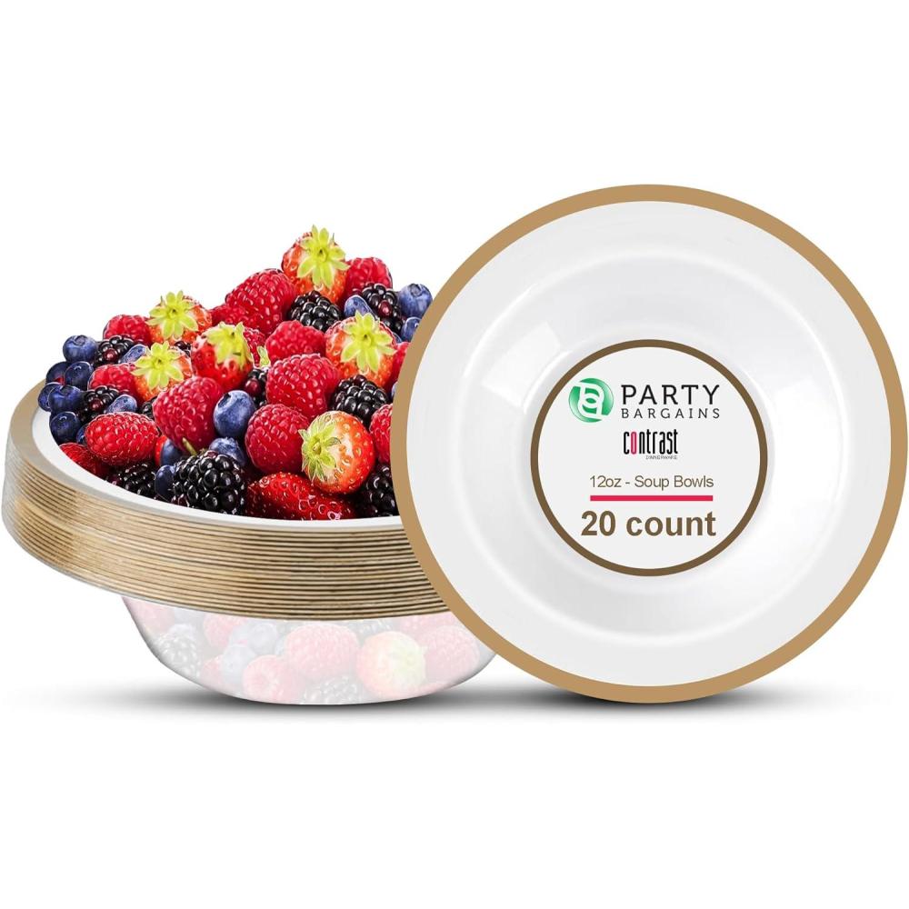 imagePARTY BARGAINS 12oz Contrast Collection Disposable Bowls Contrast Collection Clear with Gold Rim 20 Pack
