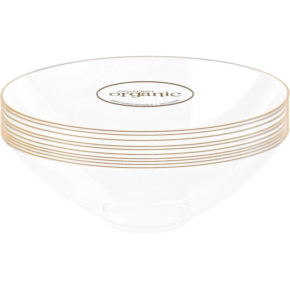 imagePARTY BARGAINS 16oz Disposable Organic Collection Round Bowls 20 Pack Clear with Gold Rim Elegant Plastic Dish Bowl Containers Dishware for Storing Serving