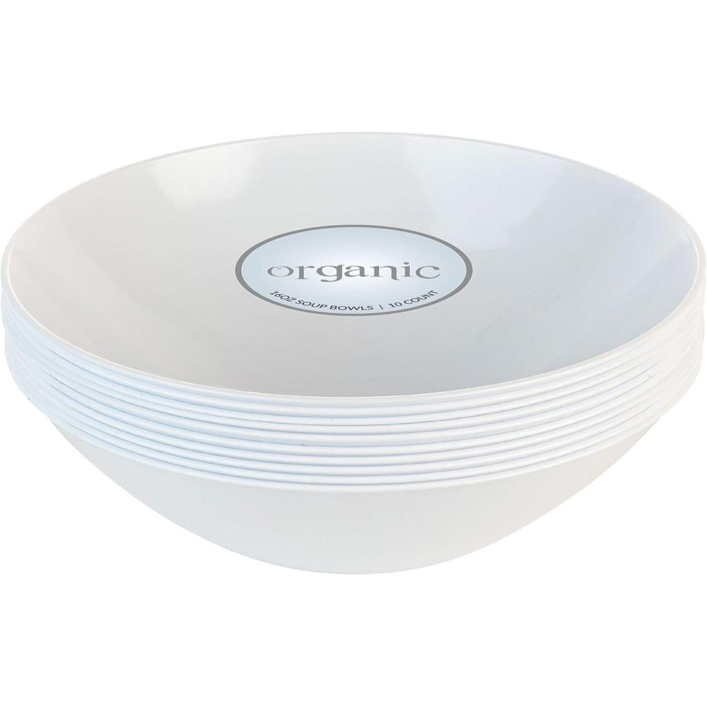 imagePARTY BARGAINS 16oz Disposable Organic Collection Round Bowls 20 Pack White Elegant Plastic Dish Bowl Containers Dishware for Storing Serving Snacks Desserts Fruits Appetizers