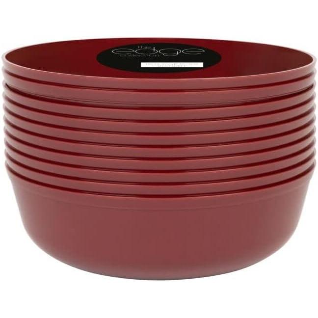 imagePARTY BARGAINS 16oz Edge Collection Disposable Bowls 10 Pack Pink Round Plastic Bowls for Mixing Serving and Storing Foods Salads DessertsCranberry Red