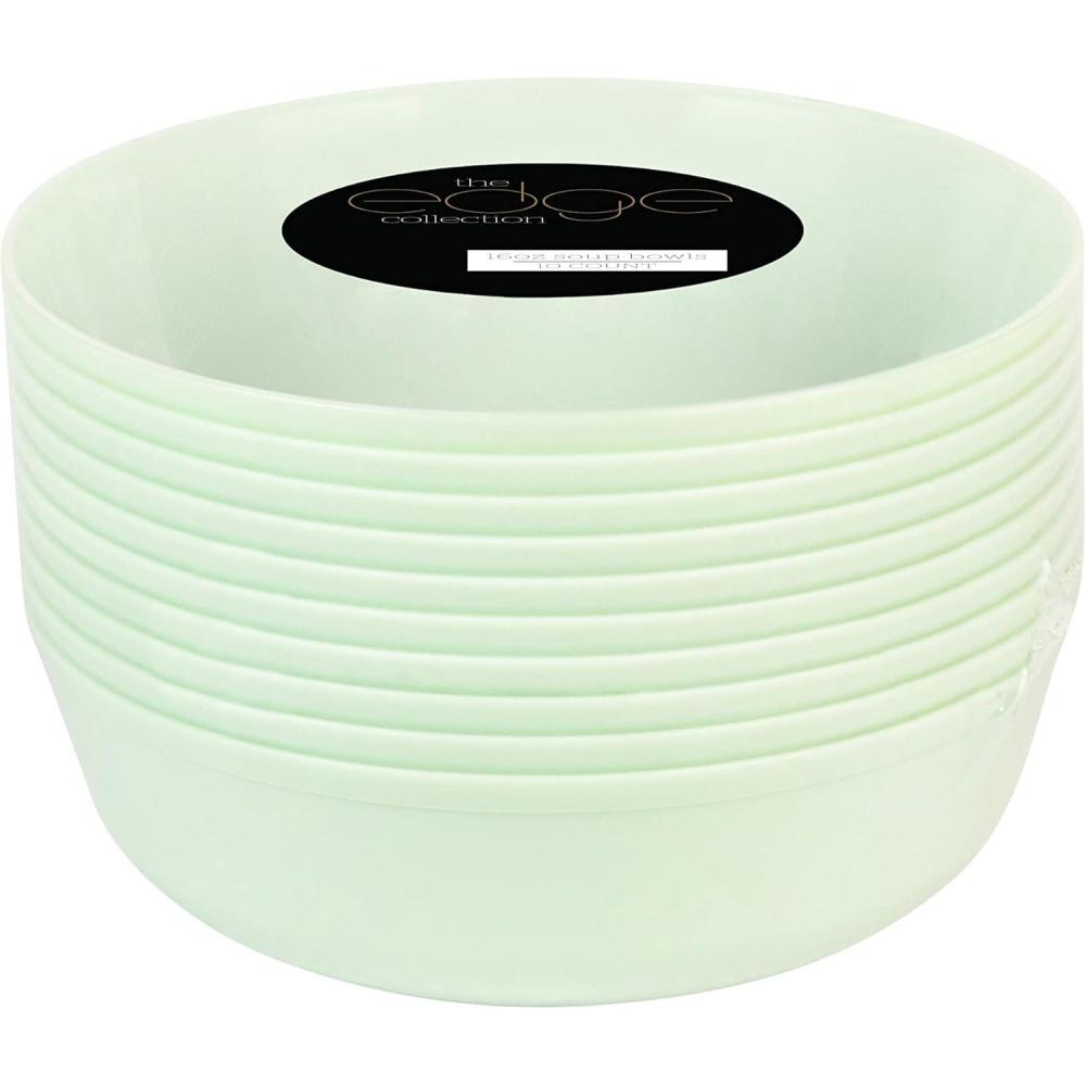 imagePARTY BARGAINS 16oz Edge Collection Disposable Bowls 10 Pack Pink Round Plastic Bowls for Mixing Serving and Storing Foods Salads DessertsMint Green