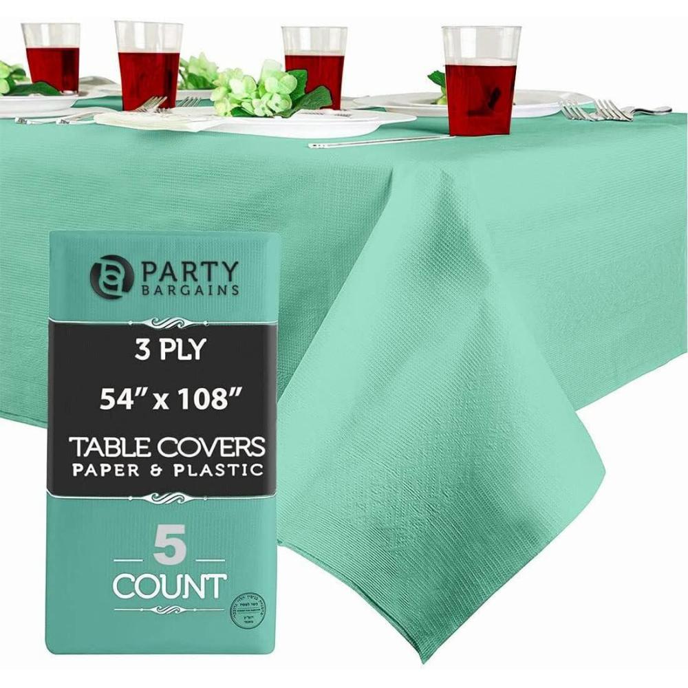 imagePARTY BARGAINS 5 Disposable Table Covers  54 X 54 White Table Cover 3 Ply Paper amp Plastic TableclothMint
