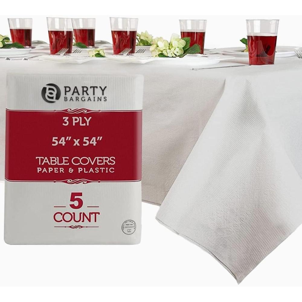 imagePARTY BARGAINS 5 Disposable Table Covers 54 X 54 White Table Cover 3 Ply Paper amp Plastic TableclothWhite
