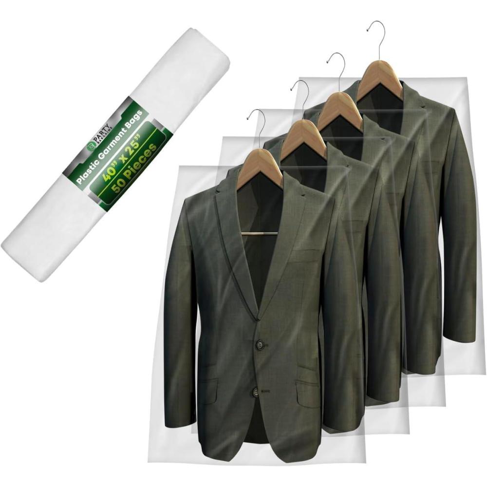 imagePARTY BARGAINS 60 x 20 Inch Disposable Clear Garment Bags 50 Pack  HeavyDuty Plastic Clothes Covers for Suits Dresses Coats Closet amp Travel40 x 25 IN