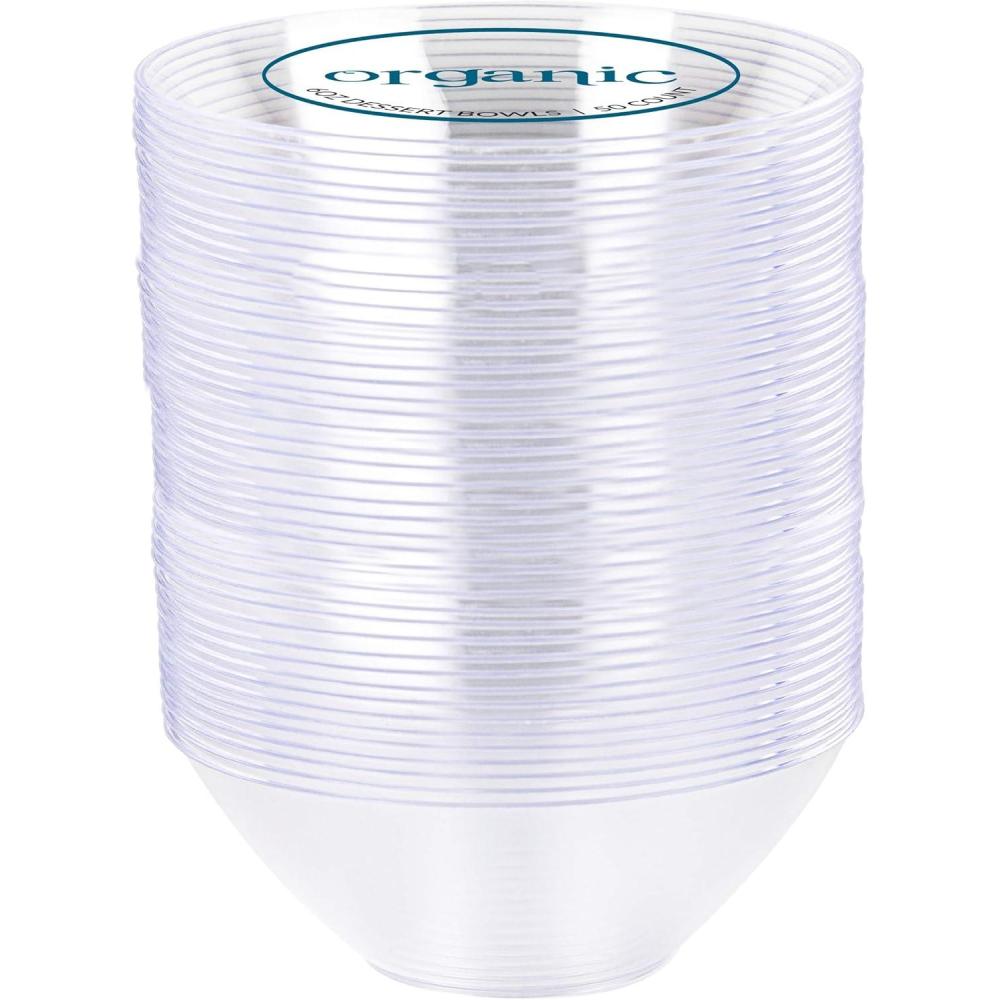 imagePARTY BARGAINS 6oz Disposable Organic Collection Round Bowls 50 Pack Clear Premiumquality amp Elegant Plastic Dish Bowl Containers Dishware for Storing Serving