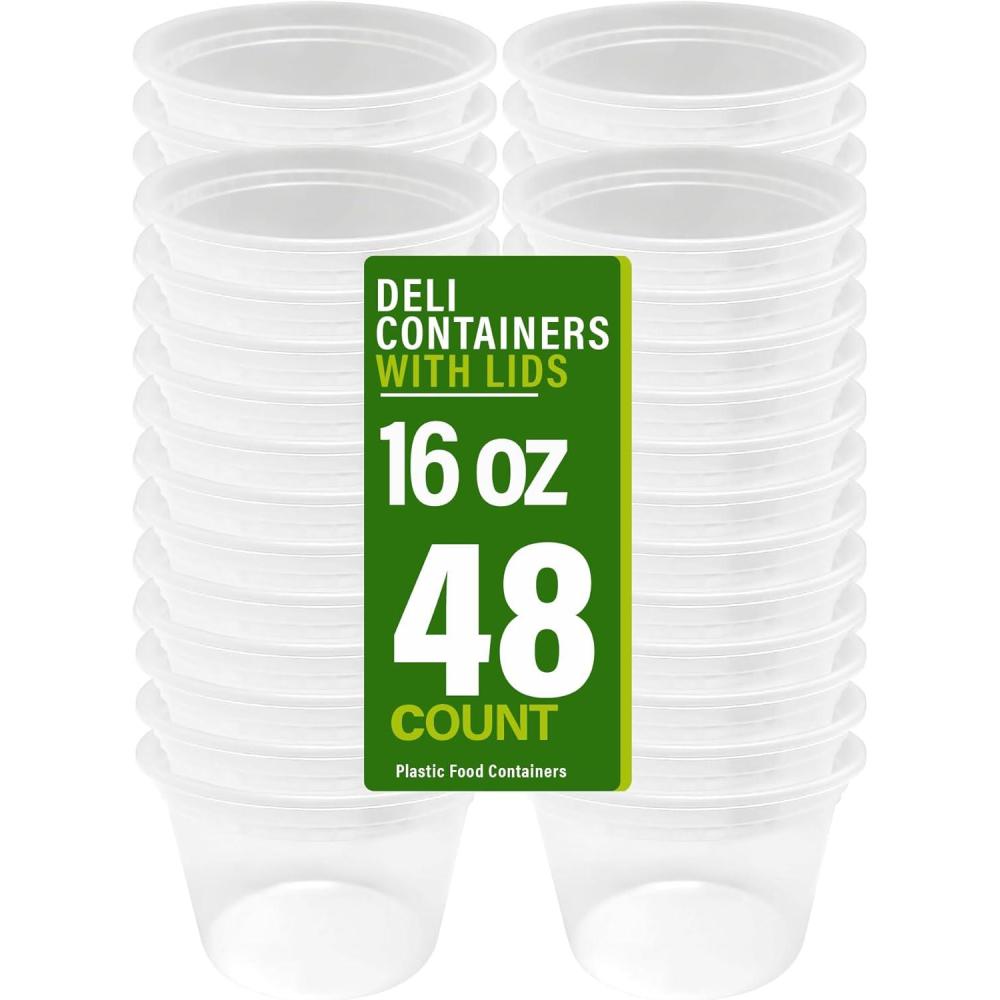 imagePARTY BARGAINS 8 oz Deli Containers with Lids  48 Count Round Clear Food Storage Plastic Containers Microwavable BPAFree Leakproof Takeout Container for Meal PrepCircular