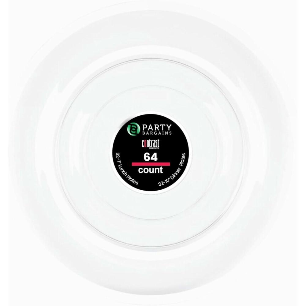 imagePARTY BARGAINS Disposable Plastic Plates  Contrast Collection Clear with Gold Rim  64 Plates 7in Appetizer amp 10in Dinner Plates 32 Each  Elegant Party Plates for Events and CateringClear White Rim