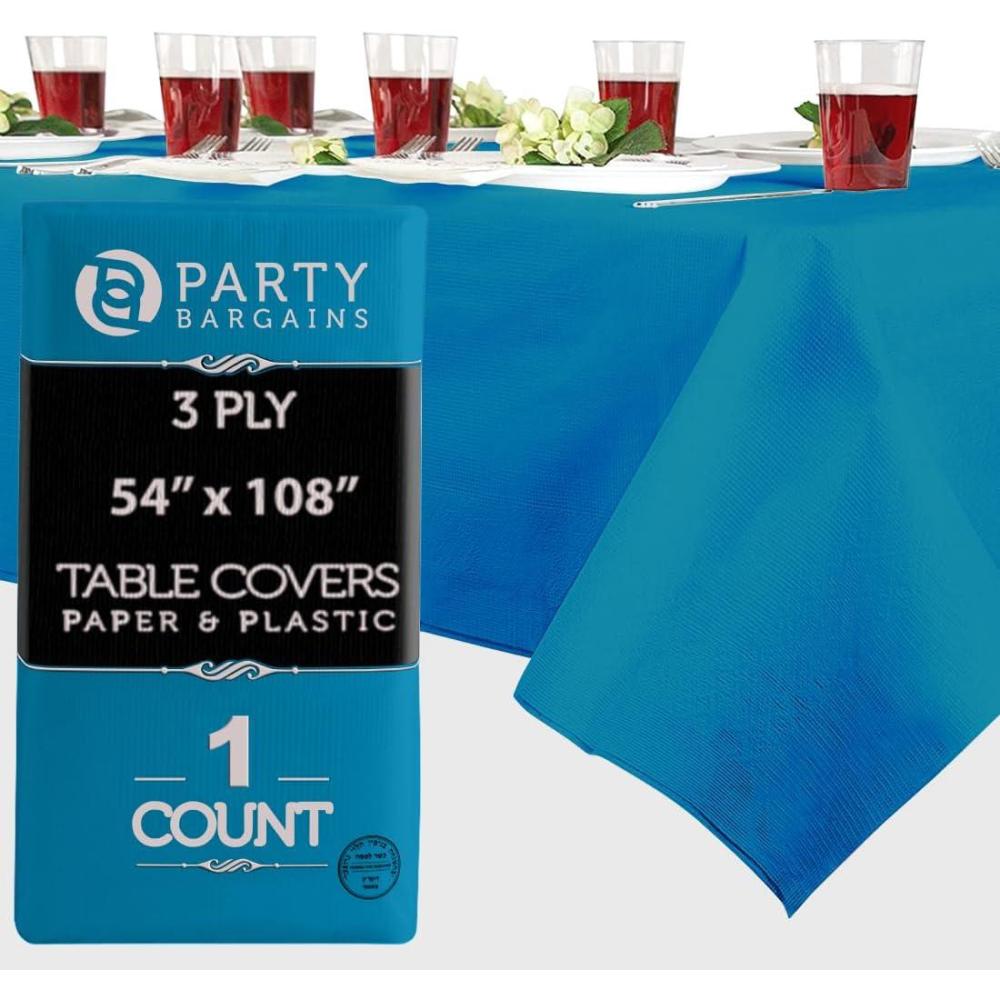 imagePARTY BARGAINS Disposable Table Covers 54 x 108 Inch Red 3Ply Paper amp Plastic SpillResistant Party Tablecloths 5 PackBlue