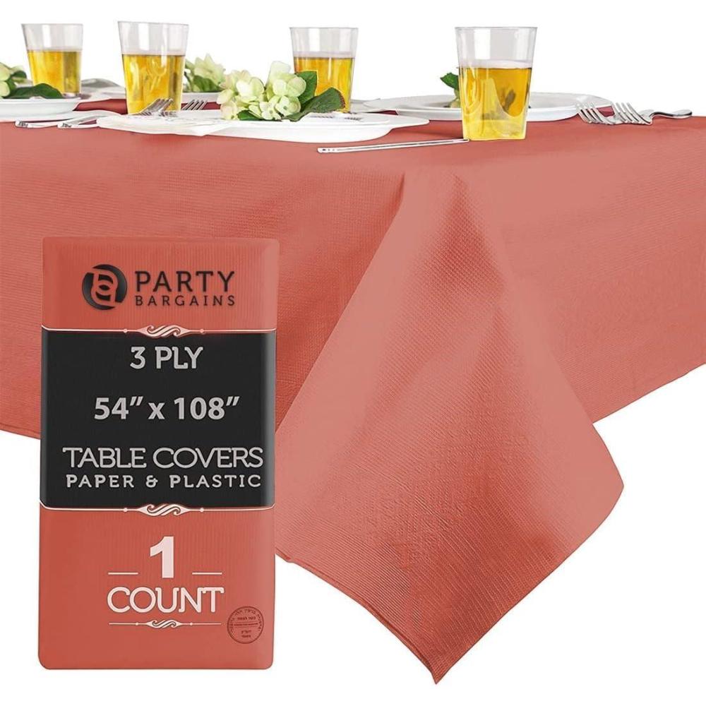 imagePARTY BARGAINS Disposable Table Covers 54 x 108 Inch Red 3Ply Paper amp Plastic SpillResistant Party Tablecloths 5 PackBurgundy