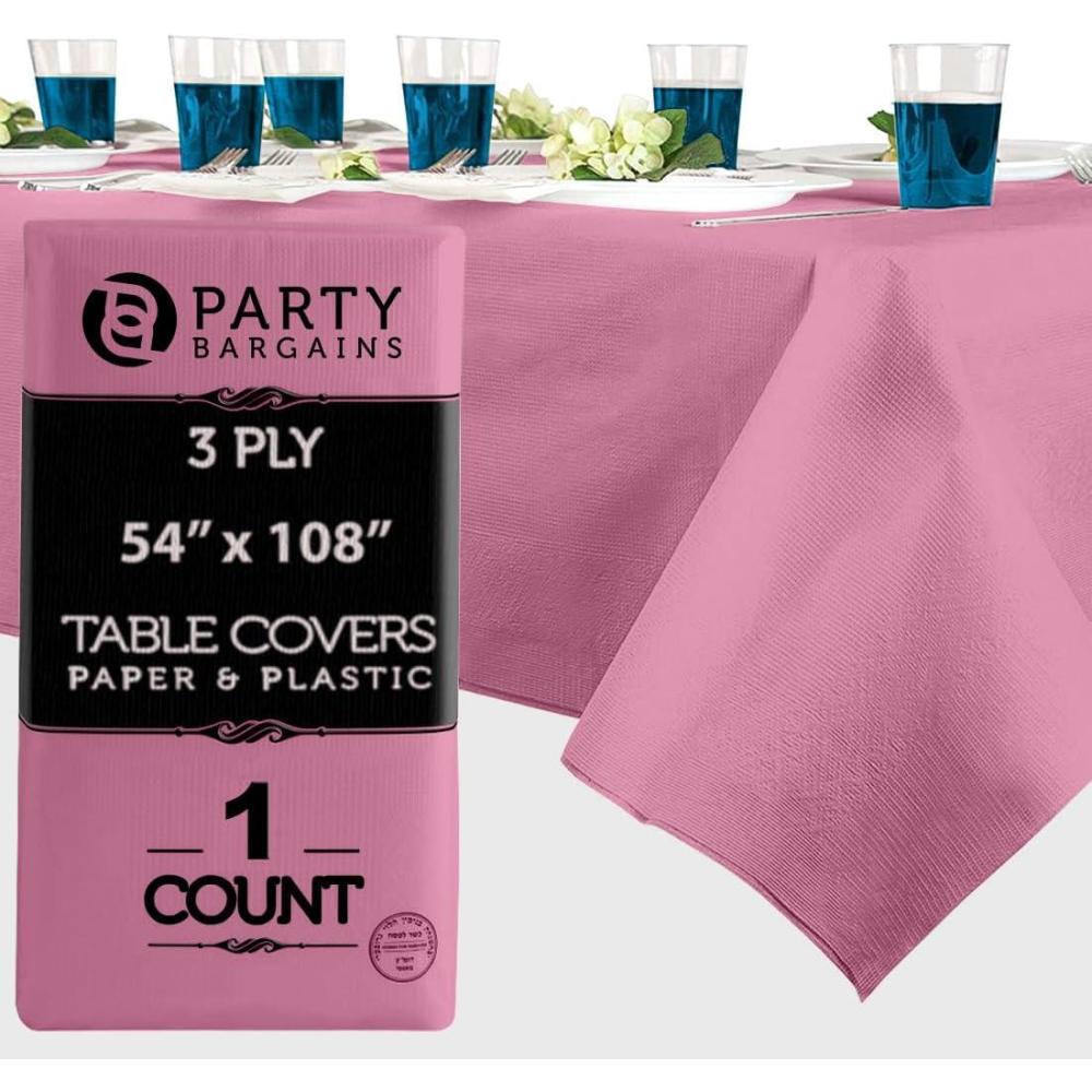 imagePARTY BARGAINS Disposable Table Covers 54 x 108 Inch Red 3Ply Paper amp Plastic SpillResistant Party Tablecloths 5 PackPink