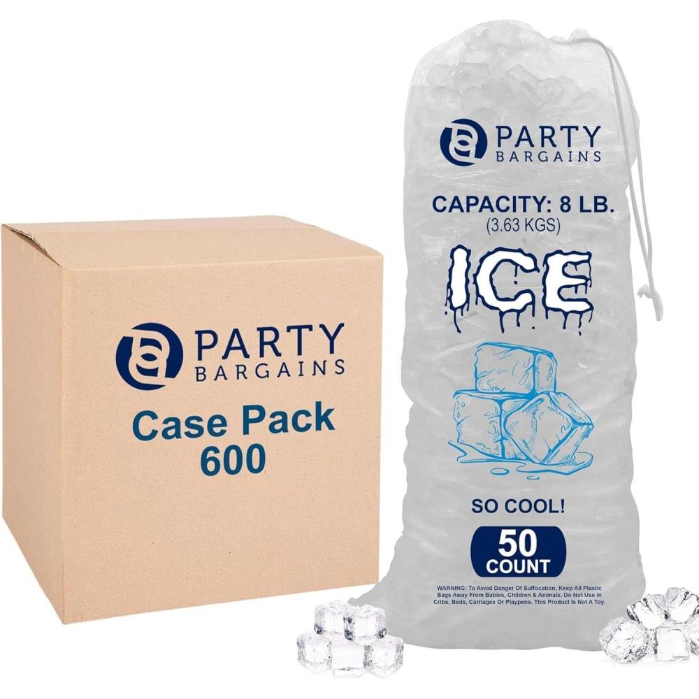 imageParty Bargains 8 lb Plastic Drawstring Ice Bags 19x11 600 Count
