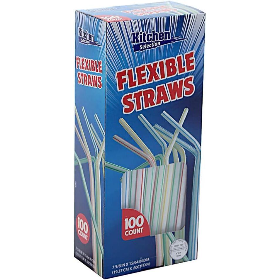 imageParty Bargains Flexible Drinking Straws 100 Count Striped Colors Disposable Plastic Straws 023 diameter 763 long Pack of 1