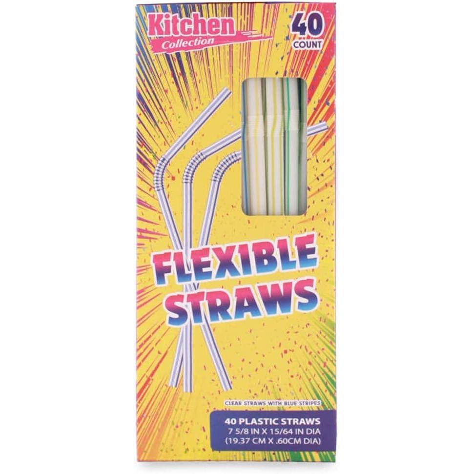 imageParty Bargains Flexible Drinking Straws 40 Count Striped Colors Disposable Plastic Straws 023 diameter 763 long Pack of 1