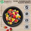 PARTY BARGAINS 12oz Disposable Black Plastic Bowls (100 Pack) Microwave Safe Dinnerware
