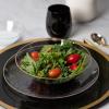 PARTY BARGAINS 16oz Disposable Organic Collection Round Bowls, 10 Pack, Clear with Gold Rim, Elegant Plastic Dish Bowl Containers, Dishware for Storing, Serving