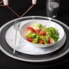 PARTY BARGAINS 16oz Disposable Organic Collection Round Bowls, 10 Pack, White with Silver Rim, Elegant Plastic Dish Bowl Containers, Dishware for Storing, Serving Snack,