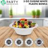 PARTY BARGAINS 5oz Disposable White Plastic Bowls (100 Pack) Microwave Safe Dinnerware