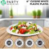 PARTY BARGAINS 6 Inch Disposable Black Plastic Plates (200 Pack) Microwave Safe Dinnerware(White)