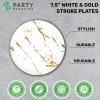 PARTY BARGAINS 7.5″ Gold Stroke Collection Disposable Lunch Plates, 20 Pack, White Plastic Table Setting Plates, Excellent Dinnerware for Banquet, Formal Events
