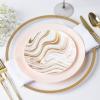 PARTY BARGAINS 7.5″ & 10″ Curve Collection Disposable Dinner Plates Combo – 64 Pack, Heavy Duty White/Pink Gold Curve Elegant Tableware Dish Plates for Banquets, Catering, and Formal Events
