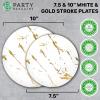 PARTY BARGAINS 7.5″ & 10″ Gold Stroke Collection Disposable Lunch & Dinner Plates Combo, 64 Pack, White Plastic Table Setting Plates, Excellent Dinnerware for Banquet, Formal Events