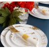 PARTY BARGAINS 7.5″ & 10″ Gold Stroke Collection Disposable Lunch & Dinner Plates Combo, 64 Pack, White Plastic Table Setting Plates, Excellent Dinnerware for Banquet, Formal Events