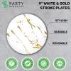 PARTY BARGAINS 9″ Gold Stroke Collection Disposable Lunch Plates, 10 Pack, White Plastic Table Setting Plates, Excellent Dinnerware for Banquet, Formal Events