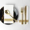 PARTY BARGAINS Disposable Cloth-Like Paper Guest Towels 100 Pack 13″ x 16″ White with Silver Line, Soft Absorbent Decorative Napkins for Weddings, Parties, Events, Home(White With Gold Line)