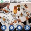 PARTY BARGAINS Disposable Plastic Plates – Contrast Collection, Clear with Gold Rim – 64 Plates (7in Appetizer & 10in Dinner Plates, 32 Each) – Elegant Party Plates for Events and Catering(Clear Black Rim)