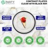 PARTY BARGAINS Disposable Plastic Plates – Contrast Collection, Clear with Gold Rim – 64 Plates (7in Appetizer & 10in Dinner Plates, 32 Each) – Elegant Party Plates for Events and Catering(Clear Black Rim)