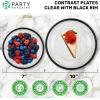 PARTY BARGAINS Disposable Plastic Plates – Contrast Collection, Clear with Gold Rim – 64 Plates (7in Appetizer & 10in Dinner Plates, 32 Each) – Elegant Party Plates for Events and Catering(Clear Black Rim)
