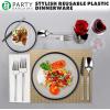 PARTY BARGAINS Disposable Plastic Plates – Contrast Collection, Clear with Gold Rim – 64 Plates (7in Appetizer & 10in Dinner Plates, 32 Each) – Elegant Party Plates for Events and Catering(Clear Black Rim)