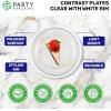 PARTY BARGAINS Disposable Plastic Plates – Contrast Collection, Clear with Gold Rim – 64 Plates (7in Appetizer & 10in Dinner Plates, 32 Each) – Elegant Party Plates for Events and Catering(Clear White Rim)