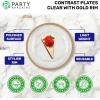 PARTY BARGAINS Disposable Plastic Plates – Contrast Collection, Clear with Gold Rim – 64 Plates (7in Appetizer & 10in Dinner Plates, 32 Each) – Elegant Party Plates for Events and Catering(Clear Gold Rim)