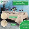 PARTY BARGAINS Disposable Table Covers, 54 x 108 Inch, Red, 3-Ply Paper & Plastic Spill-Resistant Party Tablecloths, 5 Pack(Ivory)