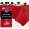PARTY BARGAINS Disposable Table Covers, 54 x 108 Inch, Red, 3-Ply Paper & Plastic Spill-Resistant Party Tablecloths, 5 Pack(Real-red)