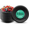 PARTY BARGAINS 12oz Disposable Black Plastic Bowls (100 Pack) Microwave Safe Dinnerware