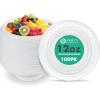 PARTY BARGAINS 12oz Disposable White Plastic Bowls (100 Pack) Microwave Safe Dinnerware