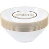 PARTY BARGAINS 6oz Disposable Organic Collection Round Bowls, 10 Pack, White with Gold Rim, Elegant Plastic Dish Bowl Containers, Dishware for Storing, Serving Snack, Dessert, Fruits, Appetizer